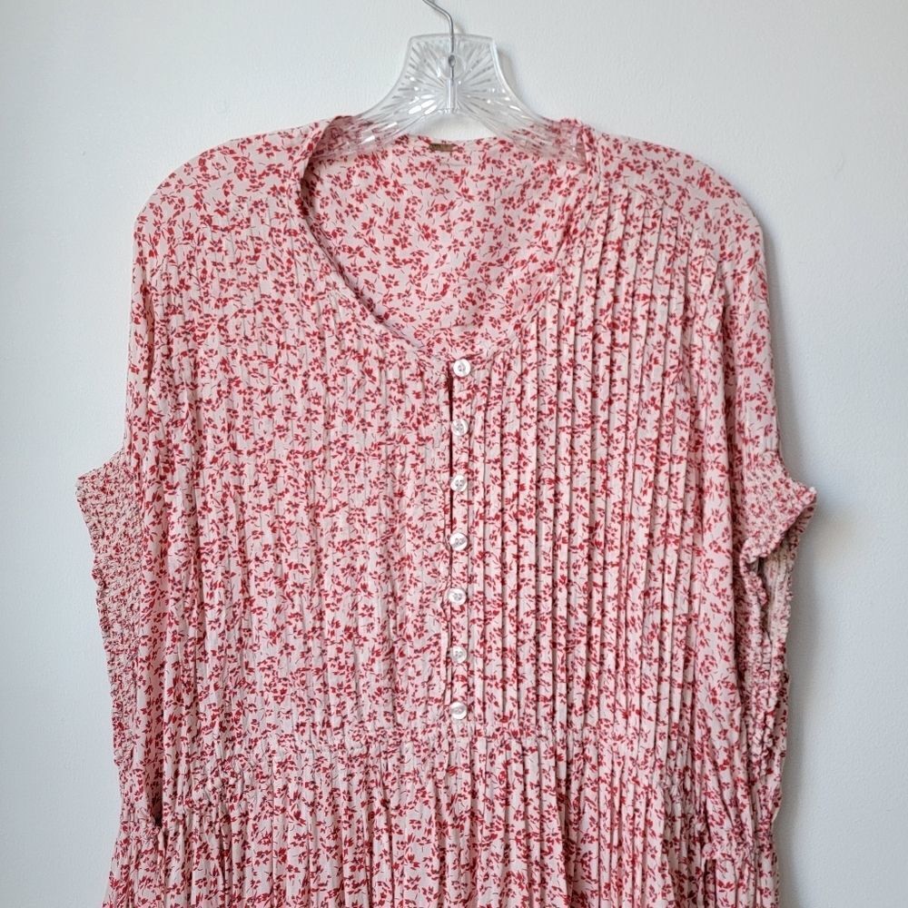 FREE PEOPLE One Fine Day Mini Dress Floral Swing Red Pink Coverup Size Medium - Picture 4 of 12